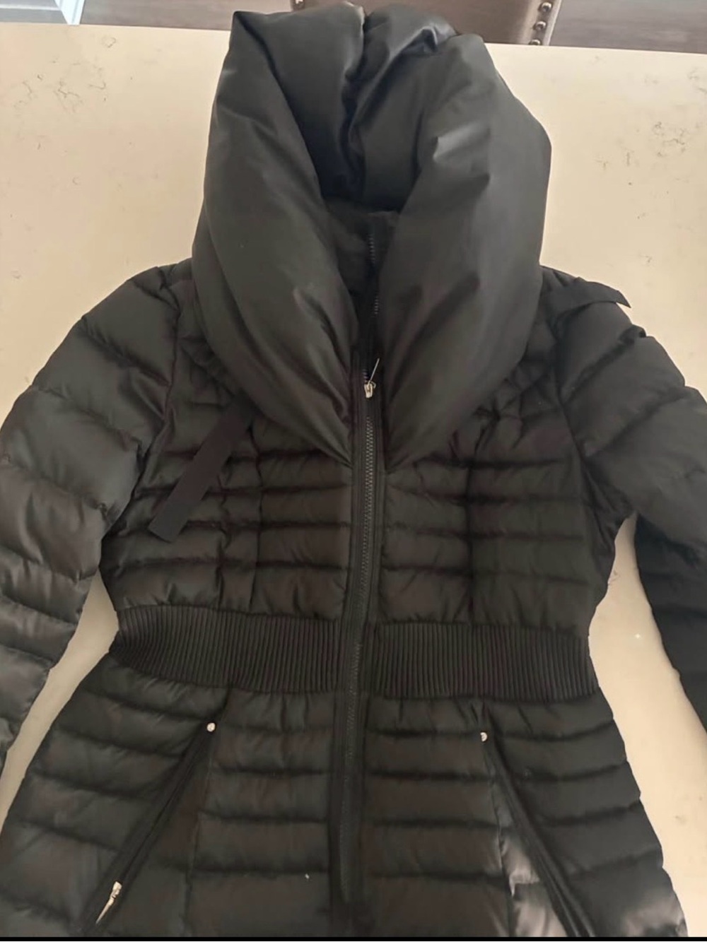 Women's Black Puffer Jacket with High Collar